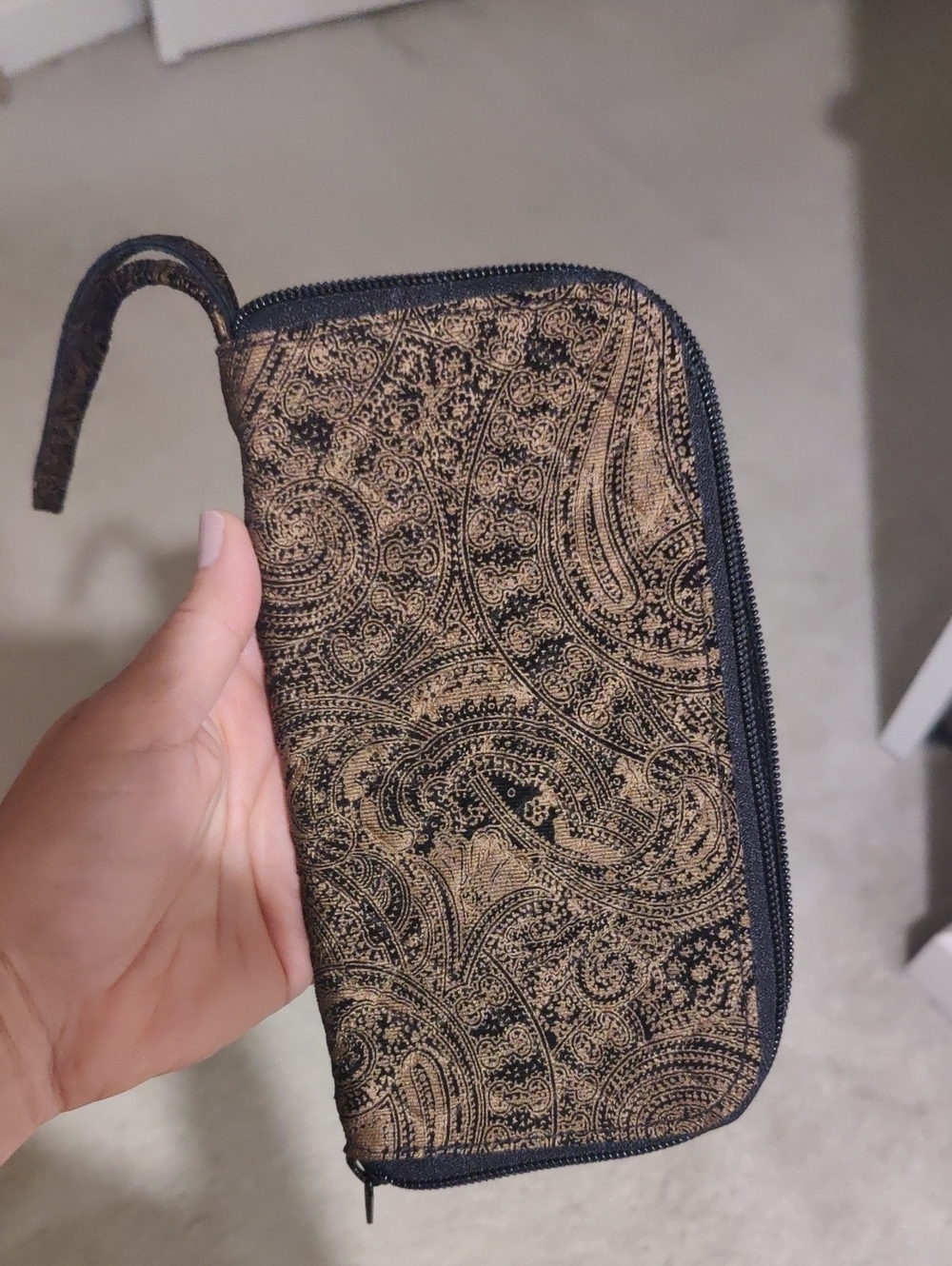 Leather Black/Metallic Painted Paisley Wallet/Wristlet Western Y2K Retro Vtg Aes